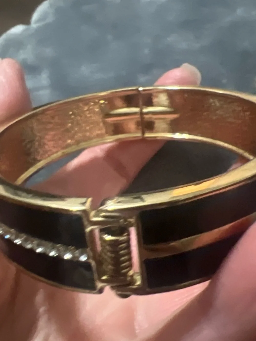 Gold-Tone Black and Cream Enamel Bangle and Ring Set